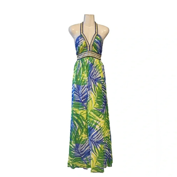 BCBGMaxAzria Silk Tropical Print Maxi Dress - Picture 1 of 9